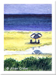 original watercolor painting beach umbrella seascape dollhouse
