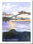 beach sunset Grange ocean seascape original watercolor painting miniature dollhouse 1:12 scale