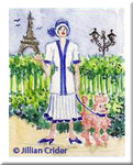 Parisian Poodle flapper 1920s flapper fashion miniature dollhouse painting original watercolor